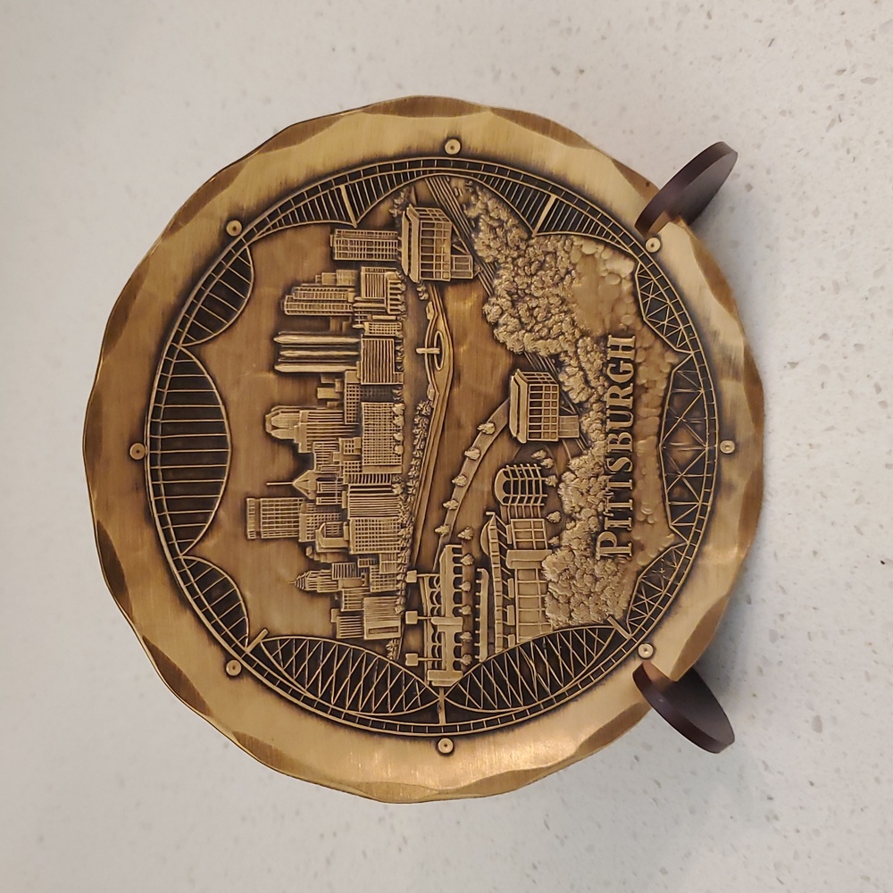 Wendell August Forge Handmade Bronze Pittsburgh Skyline 4.5 inch Plate USA